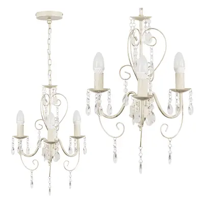 Cream Ornate Vintage Style Shabby Chic Way Ceiling Light Chandelier with Beautiful Acrylic Jewel