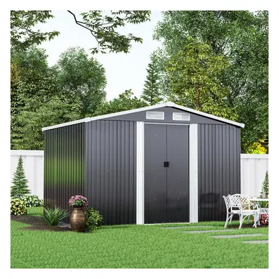 8 x ft Outdoor Storage Metal Garden Shed Anthracite Galvanized Plate + Steel Base