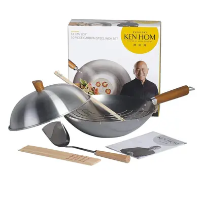 10pc Ken Hom Classic 31cm Carbon Steel Wok Set