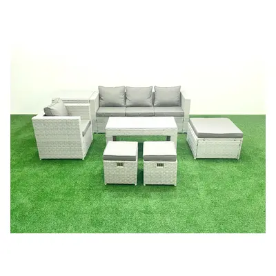 Fimous Rattan Garden Furniture Set Outdoor Lounger Sofa with Coffee Table Footstools Side Table 