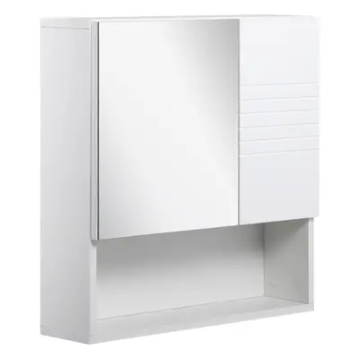 kleankin Bathroom Wall-Mounted Mirror Cabinet w/ Double Door Shelves