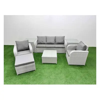 Fimous PE Rattan Garden Furniture Set Reclining Chair Sofa Lounge Sofa Set Square Coffee Table S