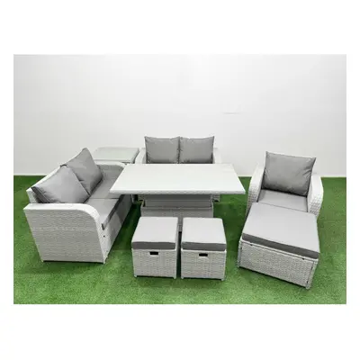 Fimous High Back Poly Rattan Garden Furniture Set with Adjustable Lifting Dining or Coffee Table