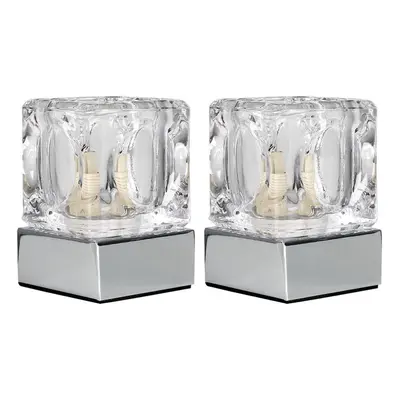 Cube Pair of Silver Table Lamp Touch On/Off