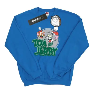 (L, Royal Blue) Tom And Jerry Mens Christmas Greetings Sweatshirt