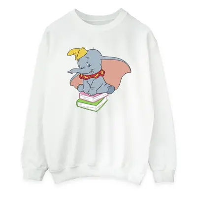 (L, White) Disney Womens/Ladies Dumbo Sitting On Books Sweatshirt