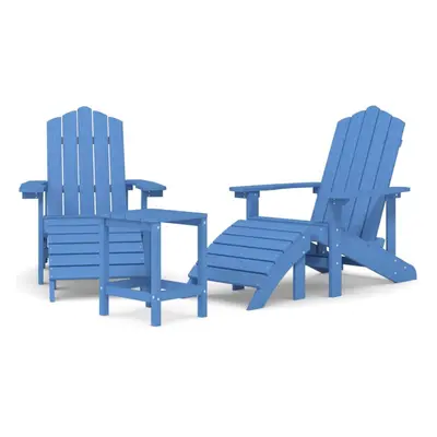 vidaXL Garden Adirondack Chairs with Footstool & Table HDPE Aqua Blue Armchair