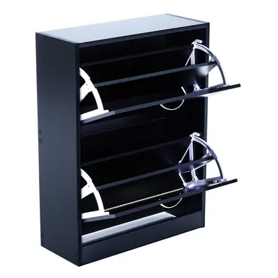 (Black) Homcom Wooden Shoe Storage Cabinet Tier Drawers Footwear