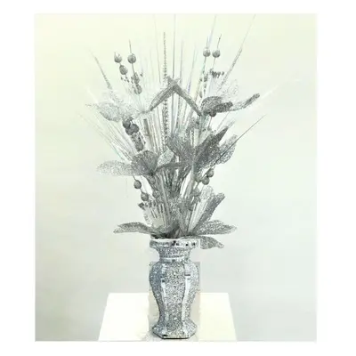 Mosaic Vase and Flowers Diamond Silver Crystal Decorative Mirror Luxury Romany