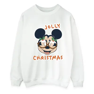 (4XL, White) Disney Mens Mickey Mouse Jolly Christmas Glasses Sweatshirt