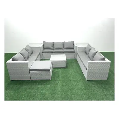 Fimous Rattan Garden Outdoor Furniture Set Seater Rattan Garden Sofa Set with Big Footstool Side