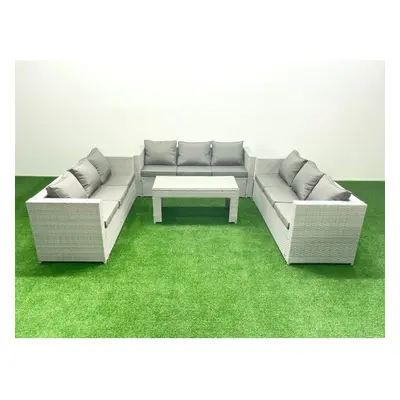 Fimous Rattan Garden Outdoor Furniture Set Seater Garden Sofa Oblong Coffee Table Set Light Grey