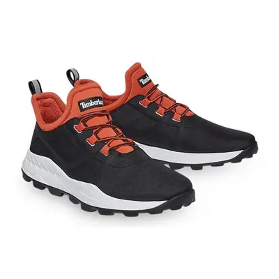 (US 7) Timberland Mens Brooklyn Fabric Oxford Sneakers Shoes - Black Mesh with Orange