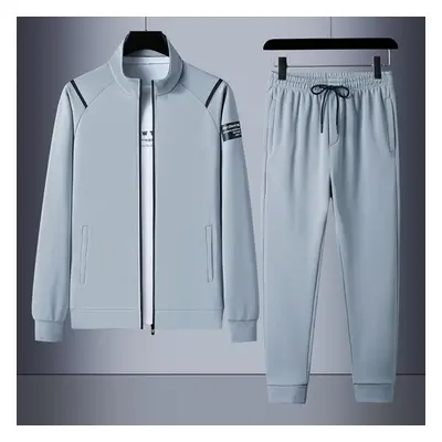 (grey, L) Men Autumn Spring Tracksuit Two Piece Sets Casual Jackets+trousers Sweatsuit Male Jogg