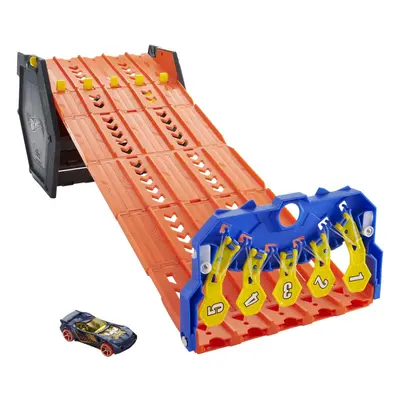 Track Builder Action, Roll Out Raceway, Track Set with Lane Racetrack and Toy Storage Bucket, In