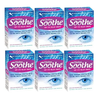 6 x Clinitas Soothe Dry Eye Relief Lubricant Eye Drops x 0.5 ml vials