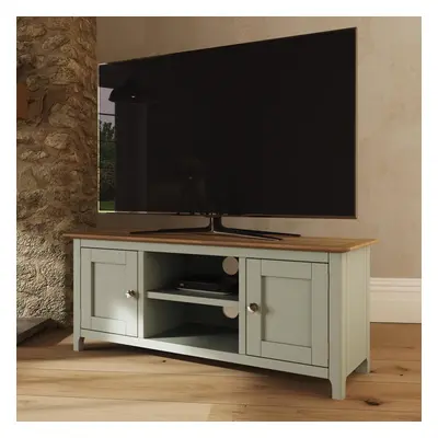 Large Door TV Unit Assembled Sage Green Solid Oak Living Room