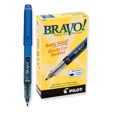 PILOT Bravo Liquid Ink Marker Pens Bold Point Blue Ink 12-Pack (11035)