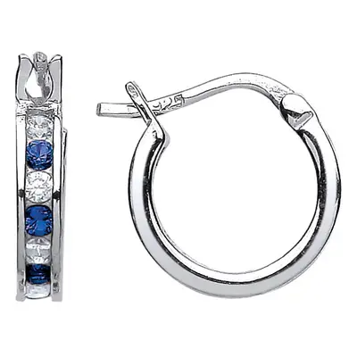 Jewelco London Ladies Sterling Silver Sapphire-Blue Cubic Zirconia Channel Set Eternity Hoop Ear