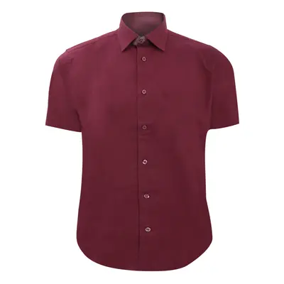 (16, Port) Russell Collection Mens Short Sleeve Easy Care Fitted Shirt