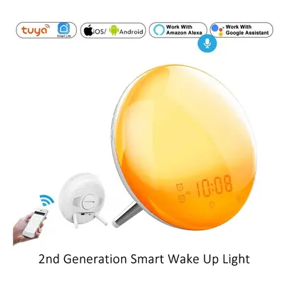 WiFi Smart Wake Up Light Workday Clock Sunrise/Sunset Simulation Alarms Works with Alexa Google 