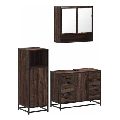 (brown oak) vidaXL Piece Bathroom Furniture Set Black Engineered Wood bathroom cabinet