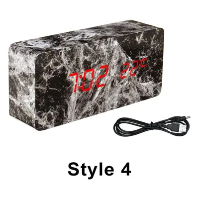 (Style 4) LED Marble Pattern Alarm Clock Creative Led Voice Control Digital Electronic Desktop C