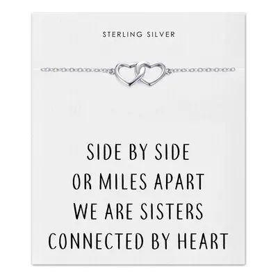 Sterling Silver Sister Heart Link Bracelet with Quote Card