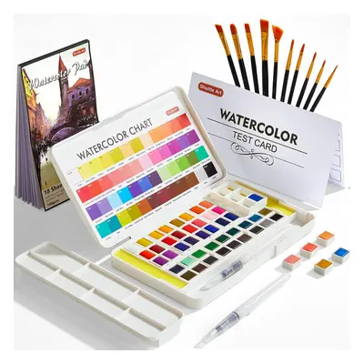 Watercolour Paint Set, colours Watercolour Paint in Half Pan, Water Brush Pens, Brushes, Pad, Pa