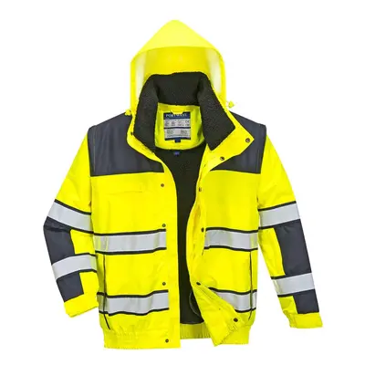 (3XL, Yellow/Navy) Portwest Mens Classic In Hi-Vis Winter Bomber Jacket