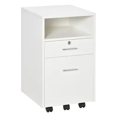 Vinsetto Mobile File Cabinet Lockable Documents Storage w/ Wheels White