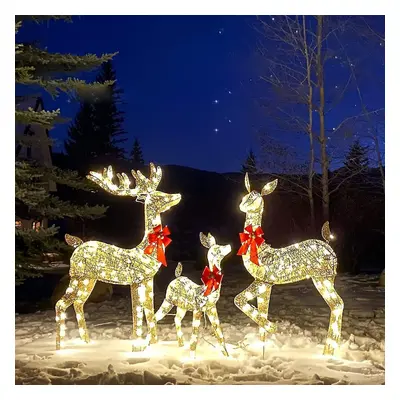 3pcs Light Up Christmas Reindeer Xmas Twinkling Deer Outdoor Garden Deocrations