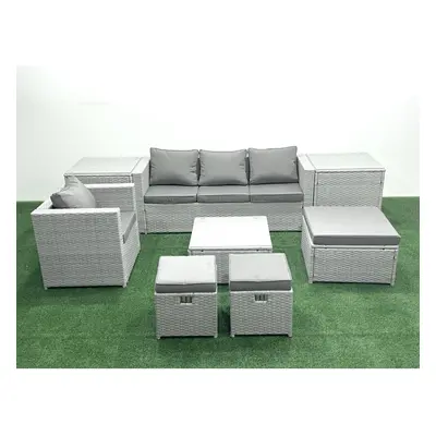 Fimous Garden Outdoor Furniture Set Seater Rattan Sofa Set with Footstools Armchair Side Tables 