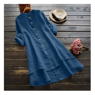 (XL, Green) new women's tops Women Casual Loose Linen Soild Button Long Sleeve Long Shirt Blouse