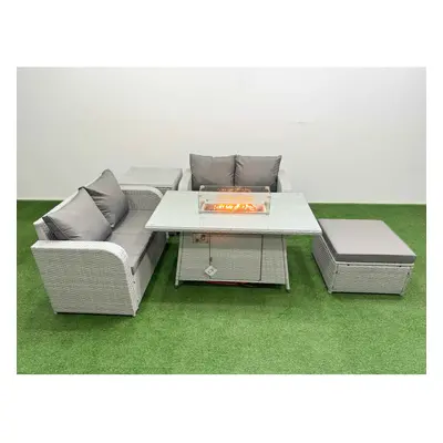 Fimous Seater Outdoor Love Sofa Set Rattan Garden Furniture Set with Firepit Dining Table Big Fo