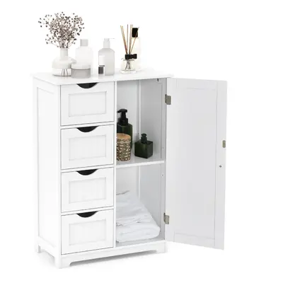 Bathroom Floor Cabinet Storage Organiser Cupboard W/4 Drawers & Adjustable Shelf