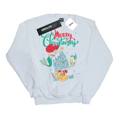 (M, White) Disney Womens/Ladies Princess Ariel Merry Christmas Sweatshirt