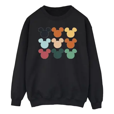 (L, Black) Disney Mens Mickey Mouse Heads Square Sweatshirt