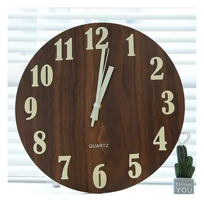 (Walnut Color) 12'' Glow In The Dark Mute Wood Wall Clock For Home Living Room Outdoor Gifts