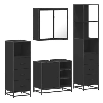 (black) vidaXL 4ÃÂ Piece Bathroom Furniture SetÃÂ Smoked Oak Engineered Wood