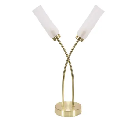 ValueLights Maya Gold Way Curved Cross Over Table Lamp & Bulbs