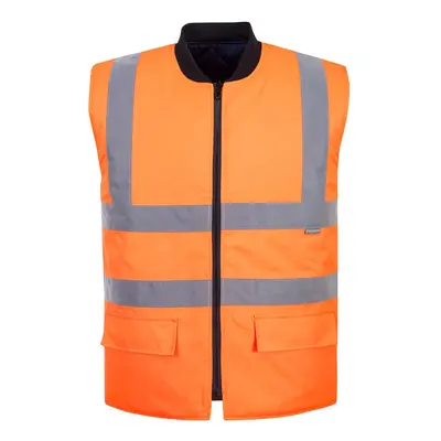 (S, Orange) Portwest Mens Reversible Hi-Vis Safety Body Warmer