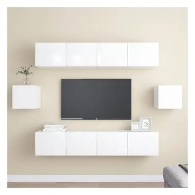 vidaXL TV Cabinet Set Piece High Gloss White Chipboard Home Furniture TV Set