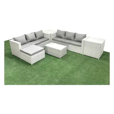 Fimous Garden Outdoor PE Rattan Furniture Set Seater Rattan Garden Sofa Set with Big Footstool S