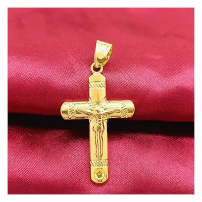 Jesus Cross Pendant with Wave Chain Yellow Crucifix Jewelry for Women Men