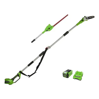 Greenworks Cordless 2-in-1 Pole Saw and Pole Hedge Trimmer with Shoulder Strap, Pole Saw 20cm Ba