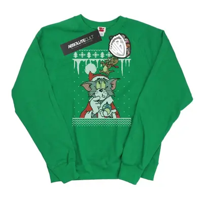 (M, Irish Green) Tom And Jerry Womens/Ladies Christmas Fair Isle Sweatshirt