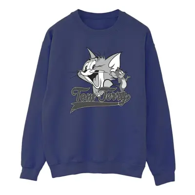 (S, Navy Blue) Tom And Jerry Mens Greyscale Square Sweatshirt