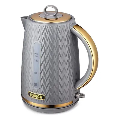 Tower T10052GRY Empire 1.7L Kettle with Rapid Boil, W, Grey with Brass Accents