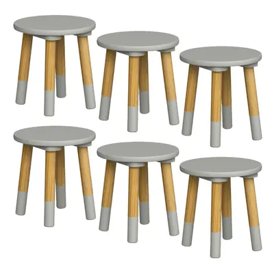 (6, Grey) Kids Wooden Stool Seat Round Chair Toddlers Kids Small Children Home Nursery